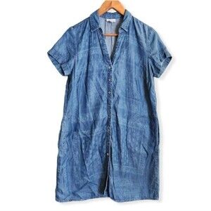 J Jill Blue Paisley Button Up Short Sleeve Tencel Lyocell Dress Sz Small Petite